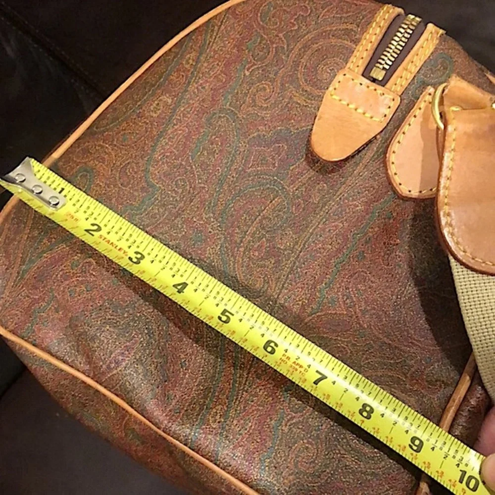 ETRO MILANO Paisley Coated Canvas Vachetta Leather Boston Shoulder Weekend Bag - Picture 15 of 16